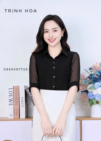 Áo sơ mi đen công sở tay lỡ