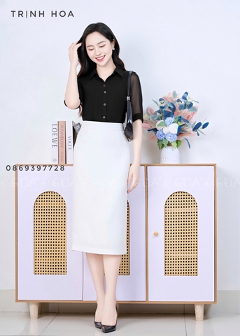 Áo sơ mi đen công sở tay lỡ