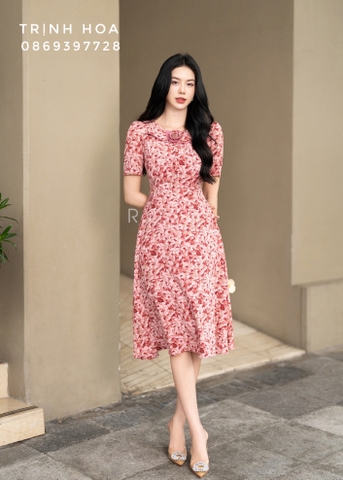 Đầm công sở hoa nhí mùa hè cao cấp 2 màu