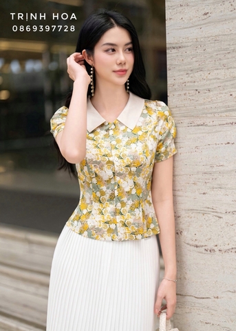 Áo sơ mi nữ hoạ tiết cộc tay cao cấp