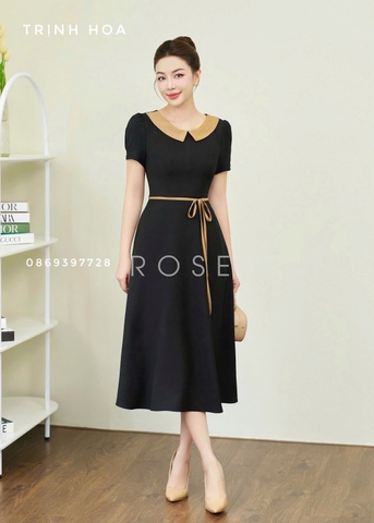 Đầm dáng xoè màu đen đẹp cao cấp