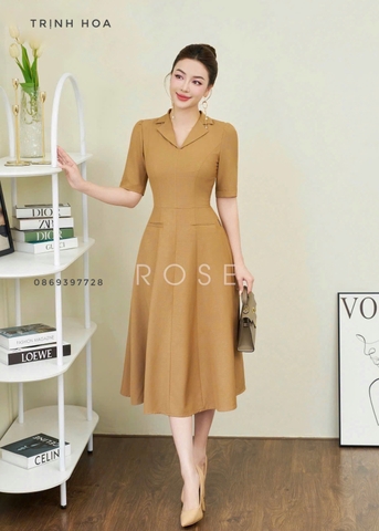 Đầm liền dáng xòe công sở cao cấp một màu