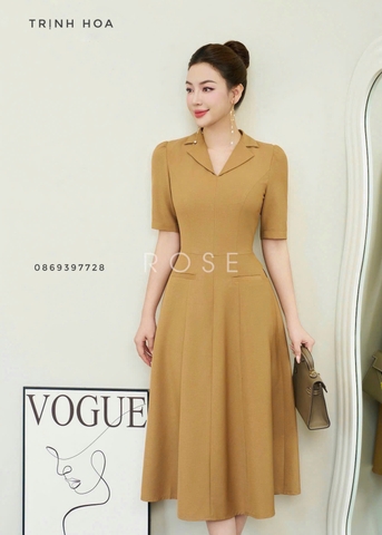 Đầm liền dáng xòe công sở cao cấp một màu