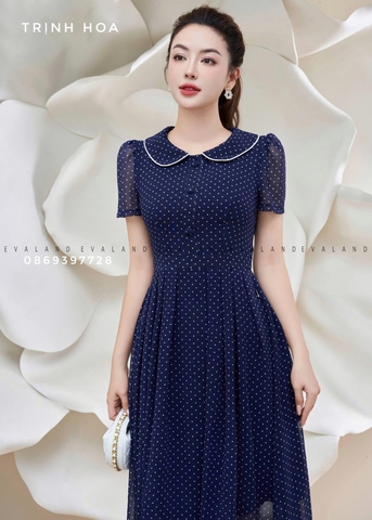 Đầm voan dáng xoè hoạ tiết chấm bi