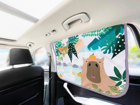 Tấm che nắng xe hơi, ngăn tia UV / tản nhiệt - Capybara đáng yêu