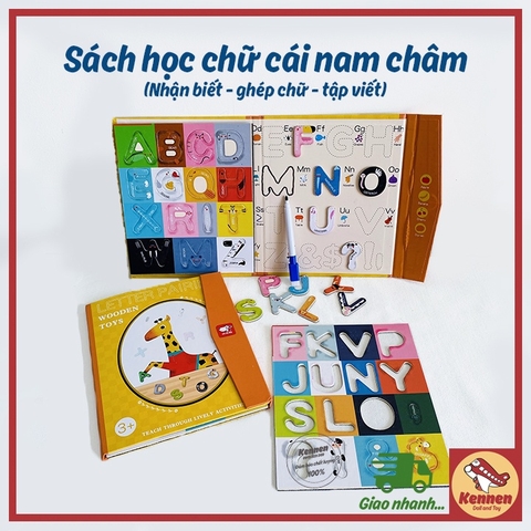 Sách hươu có nam châm học chữ cái kèm bút viết