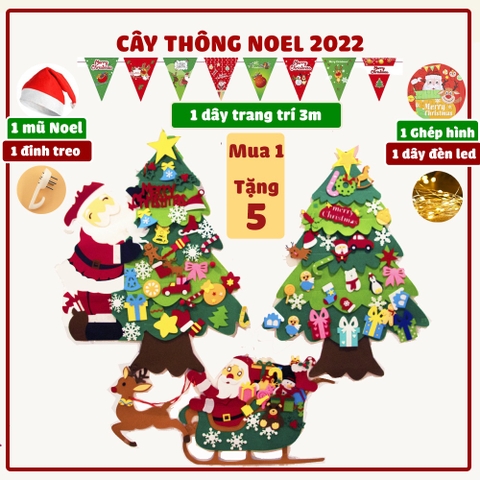 Cây thông noel vải dạ treo tường-cây thông noel treo tường trang trang trí mẫu mới 2022 tặng đèn mũ Noel