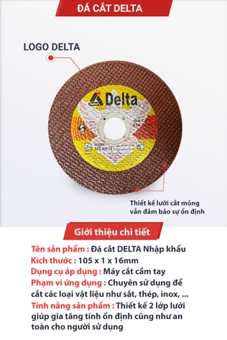 Đá cắt Delta 2 lưới đỏ 105 x 1 x 16mm