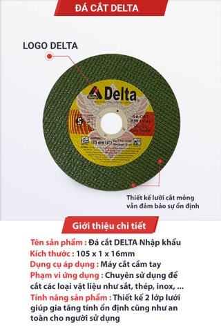 Đá cắt Delta 2 lưới xanh 105 x 1 x 16mm