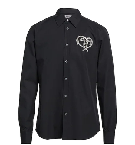 Men's Crystal-Embellished Black Logo Shirt