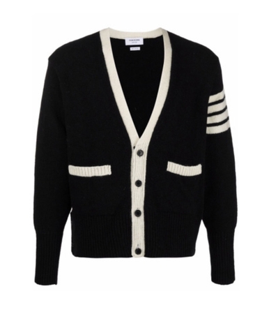 Thom Browne JERSEY STITCH V NECK Cardigan - Black