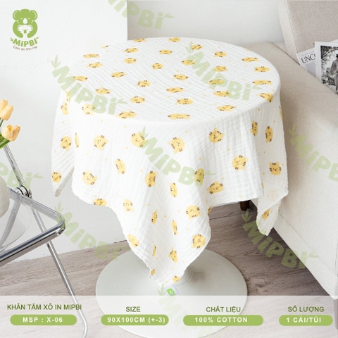 Khăn tắm xô in 6 lớp Mipbi mềm thấm hút tốt an toàn cho bé