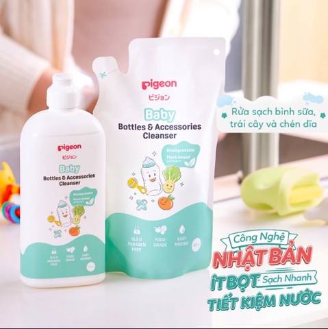 Nước rửa bình sữa Pigeon và phụ kiện 450ml ( túi) Gốc thực vật