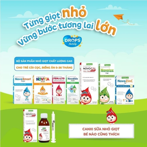 Canxi cho bé từ 6 tháng Novocare - Novocal Baby Drops Forte bổ sung canxi, D3 cho bé giúp xương chắc khỏe, tăng chiều cao