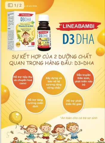 Vitamin D3 DHA Lineabambi 10ml - Hỗ trợ phát triển xương răng chắc khoẻ, phát triển trí não, thị lực.