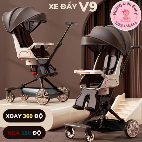 Xe đẩy V9 2 chiều gấp gọn, kèm bàn ăn dặm có nhạc đèn cho bé(mẫu mới nhất)