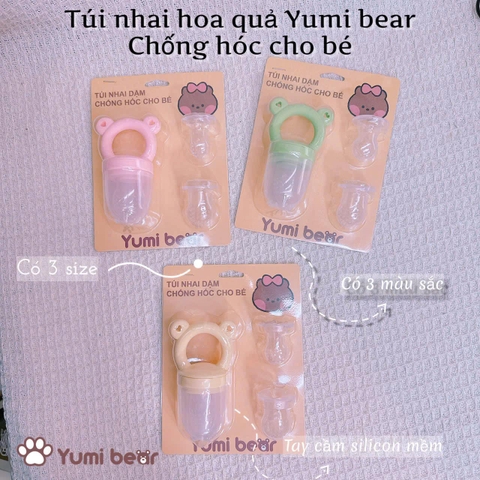 Túi nhai chống hóc Yumi bear dành cho bé ăn dặm trái cây từ 4- 6 tháng