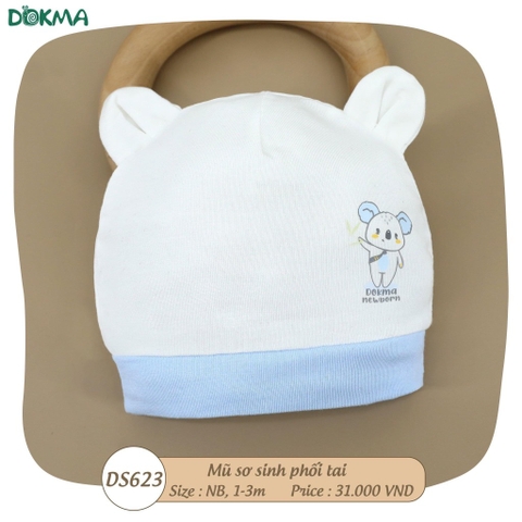 MŨ SƠ SINH PHỐI TAI CHO BÉ DOKMA  (vải mềm, mịn, không đổ lông, co giãn tốt , không bó đầu bé)
