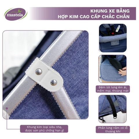 Xe đẩy cho bé du lịch Mastela A2 - Khung Aluminum cao cấp siêu nhẹ, dễ dàng gấp gọn, bảo hành 12 tháng chính hãng
