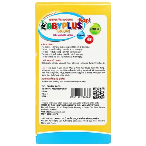 TPCN - Siro ăn ngon Baby Plus Goldx2 Giúp ăn ngon, tăng cường sức khoẻ