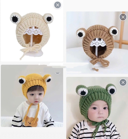 Mũ len có lót lông nỉ cao cấp , hình ếch con xinh xắn, dành cho bé từ 6 tháng đến 36 tháng tuổi