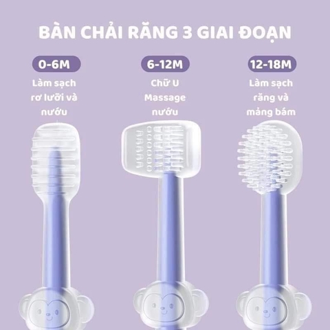 Set 3 bàn chải rơ lưỡi silicon 3 giai đoạn hogokids có hộp đựng cho bé từ 0-18m