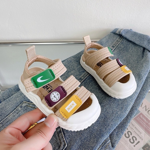 Dép Sandal da màu nâu 3 quai bé trai Niek size 21-25
