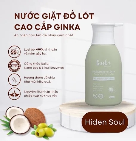 Nước giặt đồ lót cao cấp Ginka - Xanh Hidden 280ml (chính hãng)