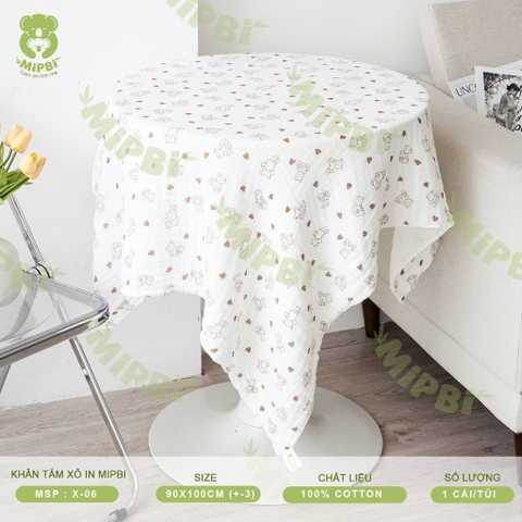 Khăn tắm xô in 6 lớp Mipbi mềm thấm hút tốt an toàn cho bé