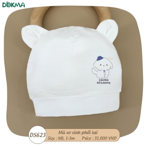 MŨ SƠ SINH PHỐI TAI CHO BÉ DOKMA  (vải mềm, mịn, không đổ lông, co giãn tốt , không bó đầu bé)