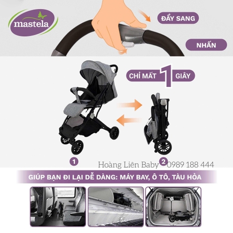 Xe đẩy cho bé du lịch Mastela A2 - Khung Aluminum cao cấp siêu nhẹ, dễ dàng gấp gọn, bảo hành 12 tháng chính hãng