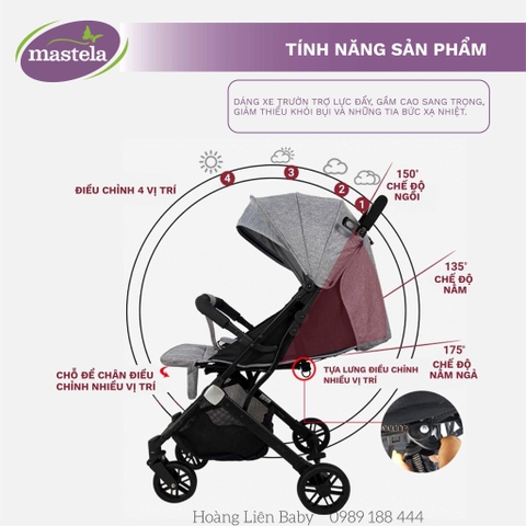 Xe đẩy cho bé du lịch Mastela A2 - Khung Aluminum cao cấp siêu nhẹ, dễ dàng gấp gọn, bảo hành 12 tháng chính hãng