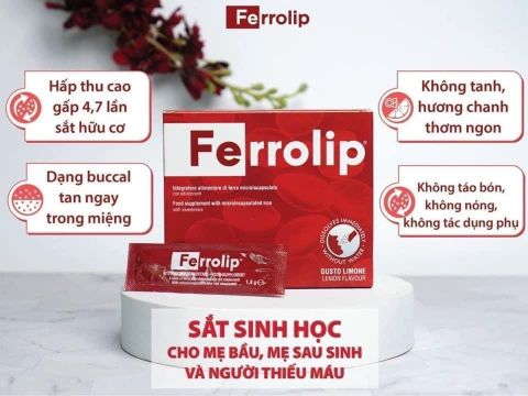 Sắt sinh học Ferrolip cho bà bầu, mẹ sau sinh và người thiếu máu (Hộp 20 gói)