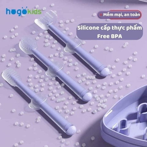 Set 3 bàn chải rơ lưỡi silicon 3 giai đoạn hogokids có hộp đựng cho bé từ 0-18m