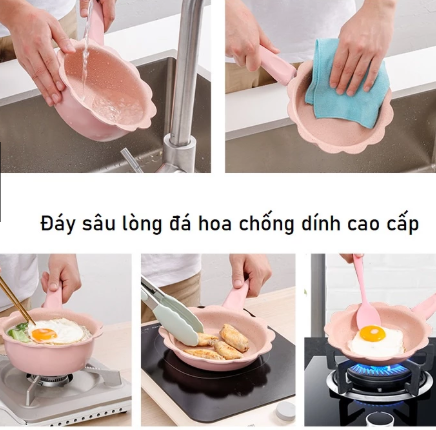 Bộ Nồi Chảo Đá Hình Hoa Kèm Xửng Hấp Cho Bé Ăn Dặm, Bộ Nồi Chảo Nấu Đồ Ăn Dặm Cho Bé Tặng Kèm Quà