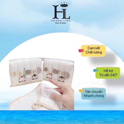 Set 5 khăn sữa Hàn thêu 6 lớp kèm túi zip