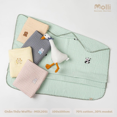 Chăn Thêu Hình Waffle Cho Bé , Kích Thước 100x100xm , 70% Cotton 30% Modal