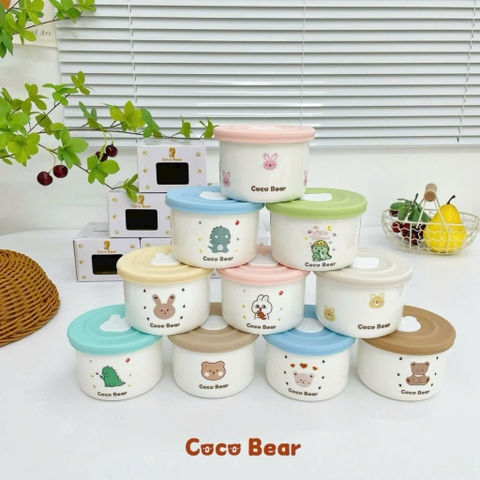 Hũ sứ Hàn Yumi Bear đựng đồ ăn dặm có nắp