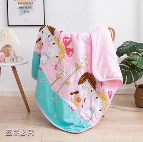 Chăn mền cho bé đi học 1mx1m3, 2 mặt hình có trần bông mỏng