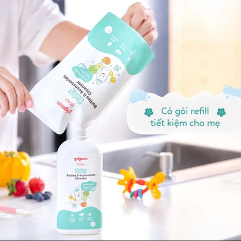 Nước rửa bình sữa Pigeon và phụ kiện 450ml ( túi) Gốc thực vật