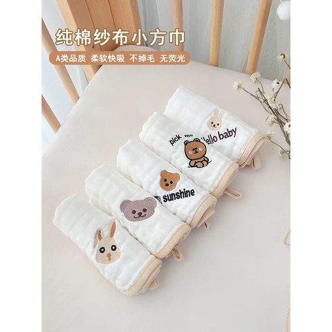 Set 5 khăn sữa Hàn thêu 6 lớp kèm túi zip