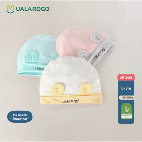 Mũ sơ sinh tai gấu đáng yêu và bao tay chân Ualarogo vải sợi tre mềm mát co giãn thấm hút tốt