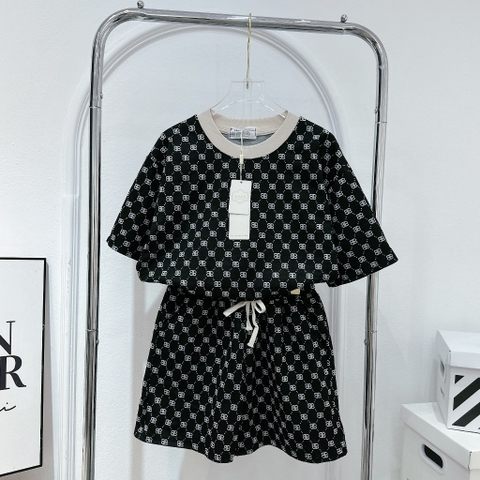 Set Bộ Đồ Nữ Họa Tiết Chữ BB Áo Phông Ngắn Tay Phối Viền Cổ Mix Quần Sooc Đùi Freesize Form Rộng