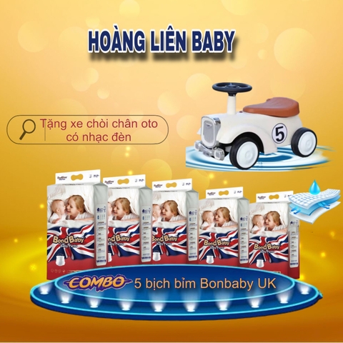 {QUÀ TẶNG: Xe oto chòi chân có nhạc đèn cho bé}Combo 3 Bịch Bỉm BonBaby UK - Chống hăm, Chống tràn tuyệt đối - Full Size
