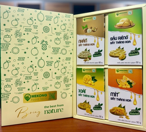 Hộp quà combo- Xoài, Nhãn, Sầu riêng, Mít sấy thăng hoa