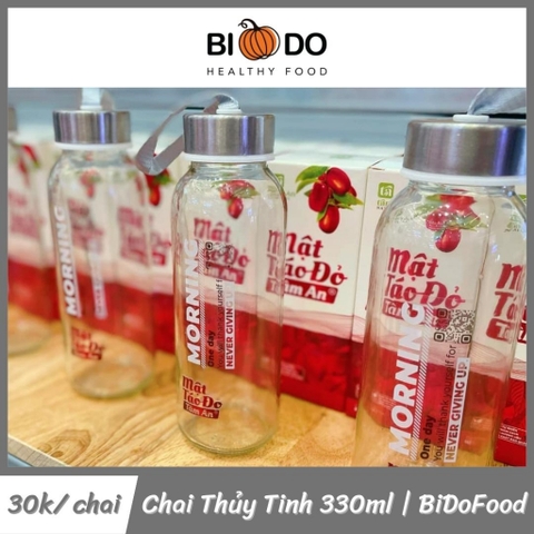 Chai Thủy Tinh Mật Táo Đỏ 330ml - Bí Đỏ Food - Chai Thủy Tinh Tròn Nắp Dây