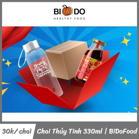 Chai Thủy Tinh Mật Táo Đỏ 330ml - Bí Đỏ Food - Chai Thủy Tinh Tròn Nắp Dây