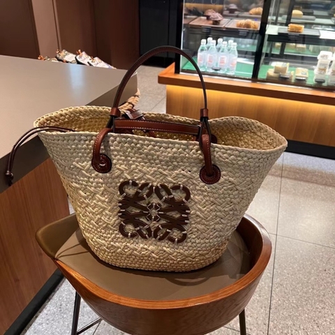 Túi Tote Đi Biển Loewe Remake Korea Đan Cói