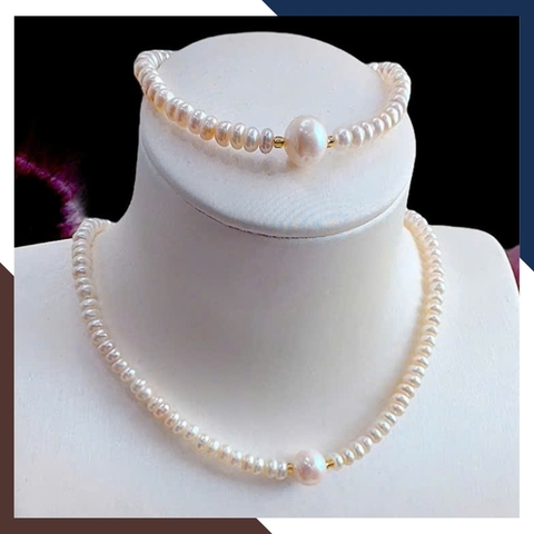 Bộ ngọc trai thật nuôi nước ngọt dáng hạt bắp cho nữ mặc áo dài trẻ đẹp mã 78T250B60