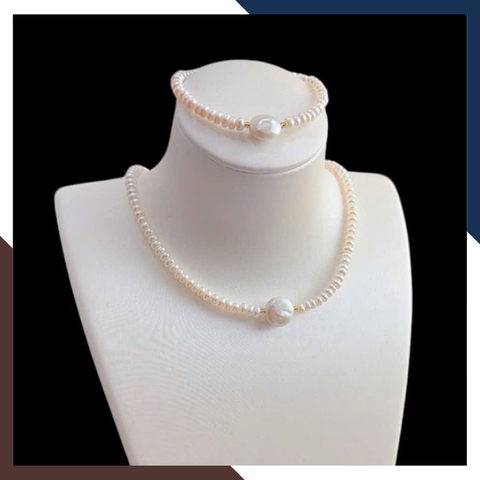 Bộ ngọc trai thật nuôi nước ngọt dáng hạt bắp cho nữ mặc áo dài trẻ đẹp mã 78T250B60